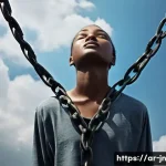 Home 19 정신적 장애물 극복하기 위한 기법 - **Prompt: "Liberated Mindset: Breaking Chains"**
A vibrant, dynamic shot of a person (adult, gen...